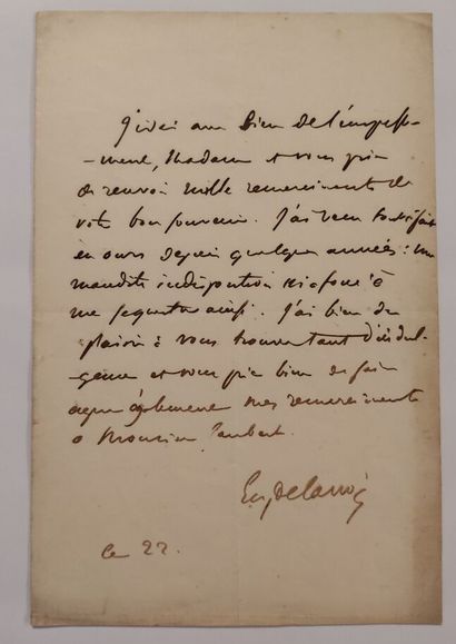 null DELACROIX (Eugène) (1798-1863) 				

Lettre autographe signée à Madame Jaubert...