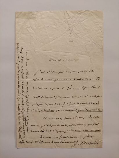 null MICHELET (Jules) (1798-1874) 				

Lettre autographe signée à « Cher Monsieur...