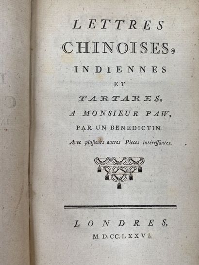 null VOLTAIRE

Lettres chinoises, indiennes et tartares à Monsieur Paw, par un bénédictin....