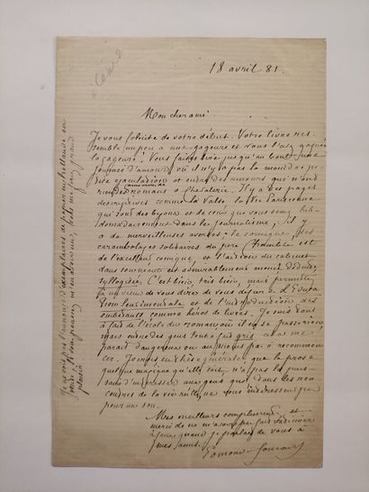 null GONCOURT (Edmond) (1822-1896) 				

Lettre autographe signée (à Céard), (s.l.)...