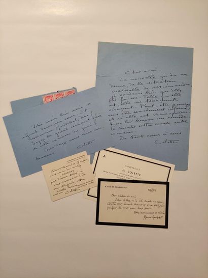 null COLETTE (Sidonie-Gabrielle) (1873-1954). 3 documents. 

Carte autographe signée...