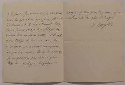 null BERGSON (Henri) (1859-1941) 				

Lettre autographe signée, Paris, 24 octobre...