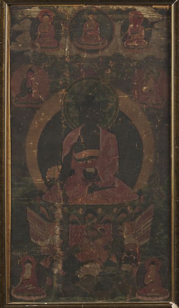 null TIBET - XIXe siècle

Thangka, détrempe sur toile, bouddha Shakyamuni assis en...