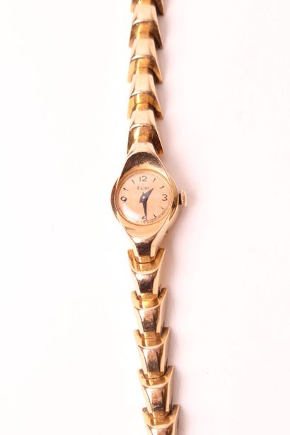 null Bracelet montre de dame en or jaune 750 millièmes, la montre de forme ronde,...
