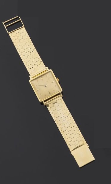 null Montre bracelet en or jaune 750 millièmes, la montre de forme carrée, le cadran...