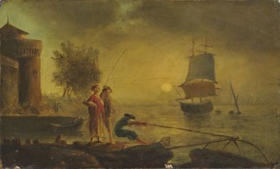 null ECOLE FRANCAISE e du XVIIIe siècle 

La pêche 

Huile sur toile 

17,5 x 29...