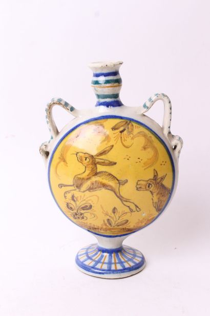 null TALAVERA 

Flask with two passages in earthenware polychrome decoration on a...