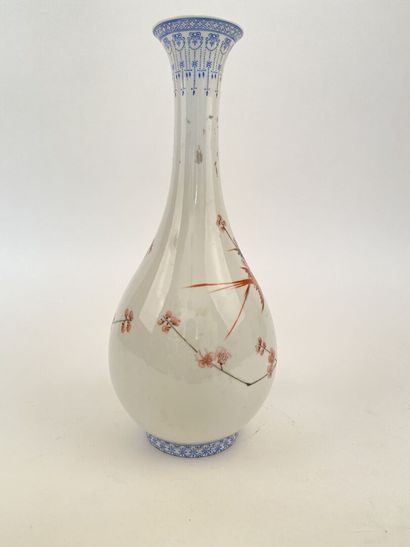 null VASE of form bottle with long collar out of porcelain with polychrome decoration...