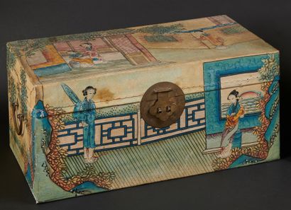 null Rectangular box in boiled cardboard with painted scenes of palace. 


20 x 43...