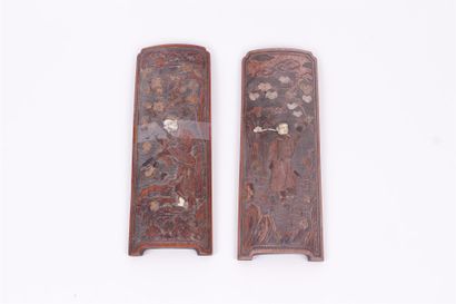 CHINA 


Two carved wood and ivory inlay...