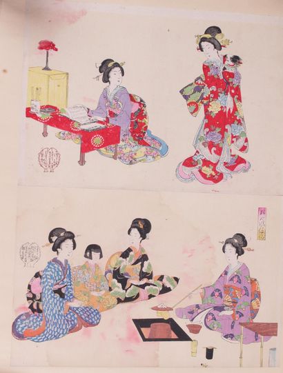 null 
JAPAN






SET OF ESTAMPES, including three large and six small prints on...