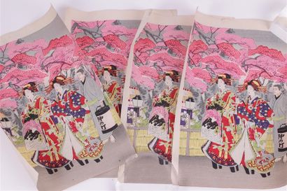 null 
JAPAN






SET OF ESTAMPES, including three large and six small prints on...