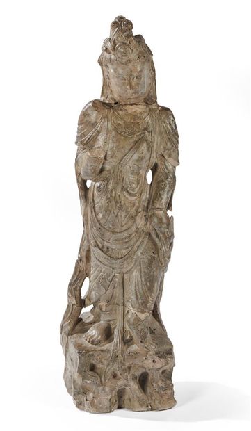 null CHINA


Statue of Guanyin standing in steatite with her hair up in a bun, her...