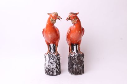 null CHINE 


Deux oiseaux en porcelaine rouge et doré, sur un socle.


H. 28 cm