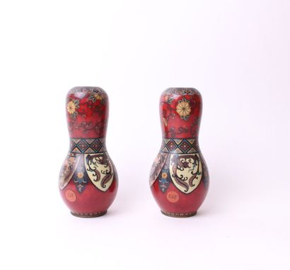 null CHINA 


Pair of balluster vases in cloisonné enamels decorated with phoenixes...