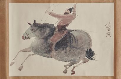 null CHINA, 20th century 


Ink and colors on paper representing a knight dated January...