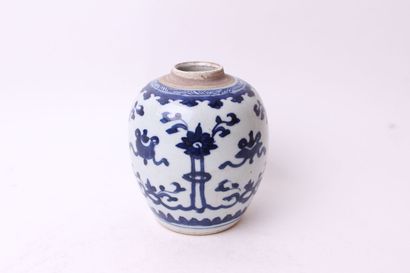 null CHINE, XIXe siècle 


Pot à gingembre à décor bleu sous couverte de fleurs et...
