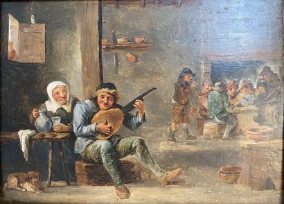 null École flamande du XIXe siècle, suiveur de David TENIERS

Scène de taverne 

Huile...