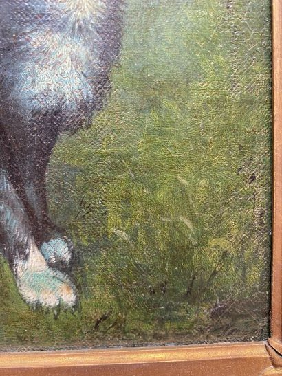 null École du XIXe siècle 

Portrait d'élégante au chien

Huile sur toile, porte...