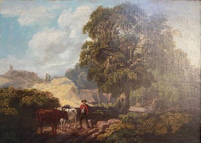 null John LINNELL (1792-1882) 

Paysan et vaches dans un paysage 

Huile sur toile...