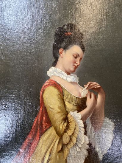 null École française du XIXe siècle

Portrait d'élégante en robe jaune 

Huile sur...