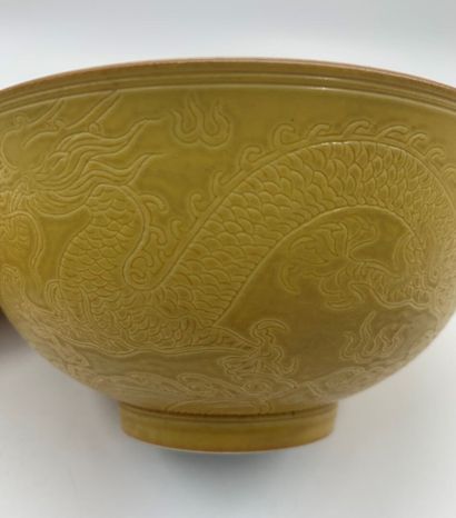 null CHINE

Petit bol en porcelaine à décor de dragons en relief sur fond jaune....
