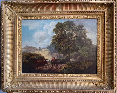 null John LINNELL (1792-1882) 

Paysan et vaches dans un paysage 

Huile sur toile...