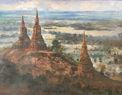 null École moderne

Vue de temples Khmer

Huile sur toile, portant une signature...