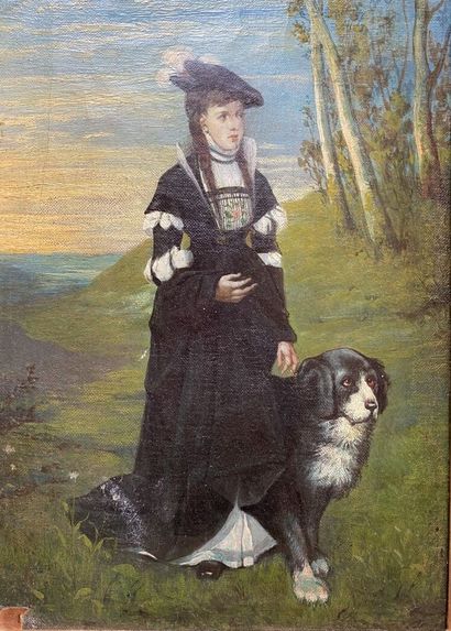 null École du XIXe siècle 

Portrait d'élégante au chien

Huile sur toile, porte...