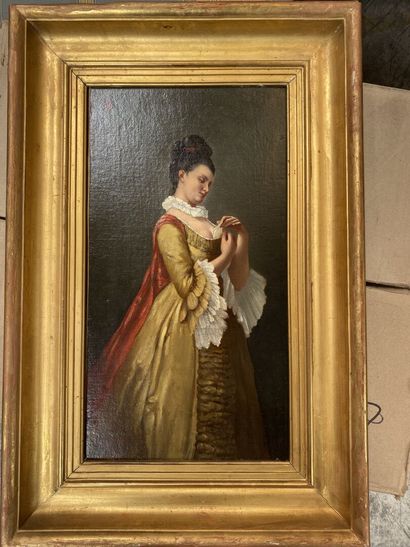 null École française du XIXe siècle

Portrait d'élégante en robe jaune 

Huile sur...