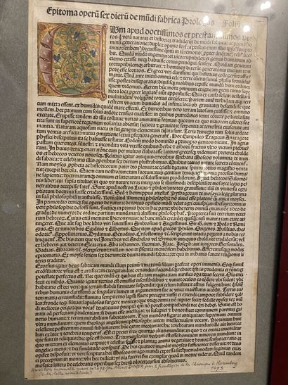 null Page de manuscrit représentant sur une face le Salvador Mundi, la main sur le...