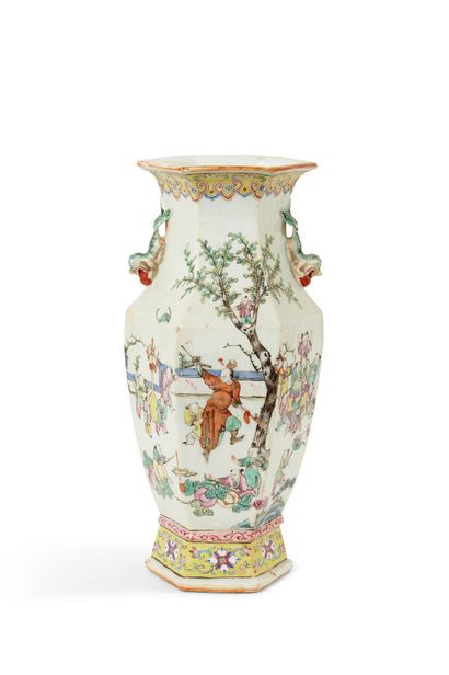 null China

Hexagonal baluster porcelain vase with polychrome decoration of enamels...