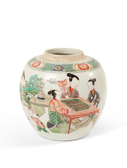 China 

Porcelain ovoid ginger pot with polychrome...