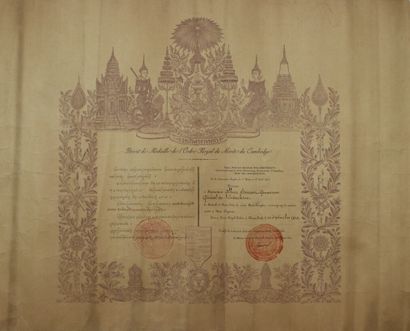 null Cambodge 

Ordre royal du Muniséraphon, fondé en 1905, deux brevets à encadrement...