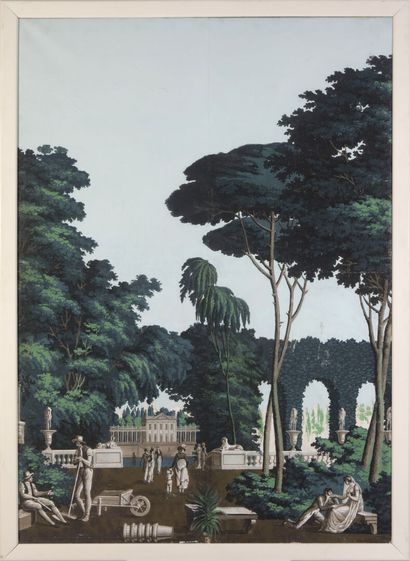 null Gardens of Bagatelle, part of a panoramic wallpaper, Manufacture Dufour in Mâcon,...
