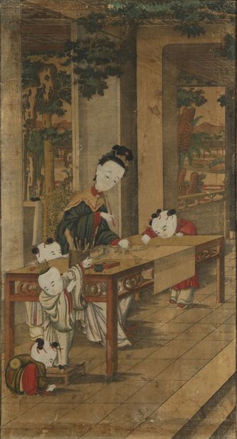 null CHINA - About 1900

Five hand-printed and hand-colored painted paper panels,...