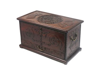 null CHINA - About 1900

Rectangular wooden chest carved with a medallion decorated...