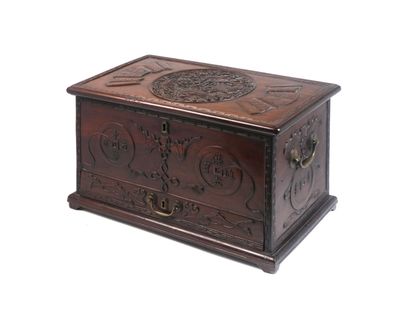 null CHINA - About 1900

Rectangular wooden chest carved with a medallion decorated...