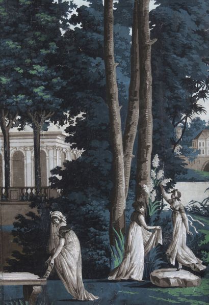 null Jardins de Bagatelle, partie de papier peint panoramique, Manufacture Dufour...