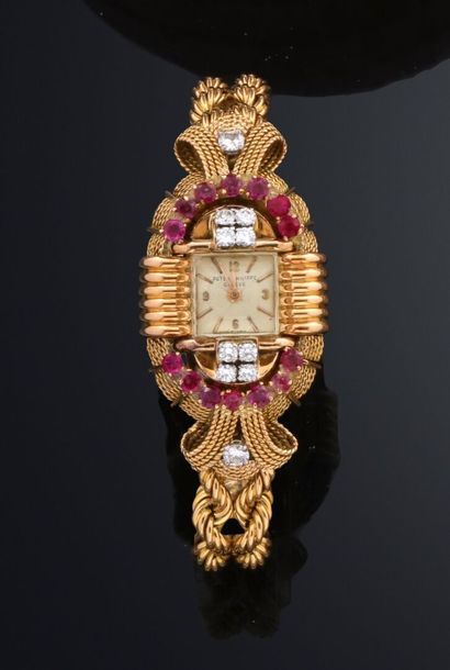 null Ladies' wristwatch in 18k (750) gold, rubies and diamonds. French box not signed,...