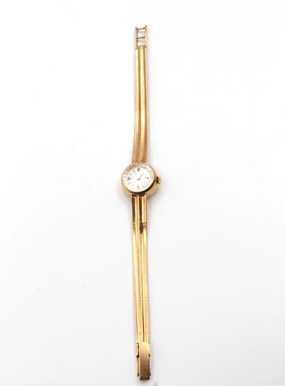 null Watch bracelet of lady in yellow gold 750 thousandths, the watch of round form,...