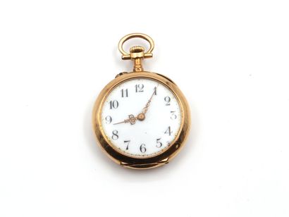 null Pocket watch in yellow gold 750 thousandth, the engraved bottom with decoration...
