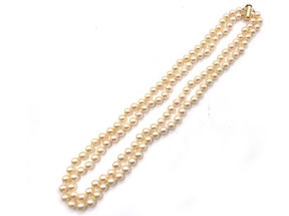 null Necklace two rows of sixty-three and sixty-seven pearls of cultured choker,...