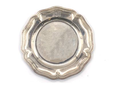 Round dish in plain silver 950 thousandths,...
