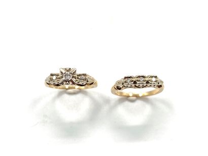 null Two rings in yellow gold 585 thousandths each decorated with small round diamonds...