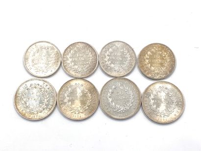 Set of silver coins including :

- four coins...