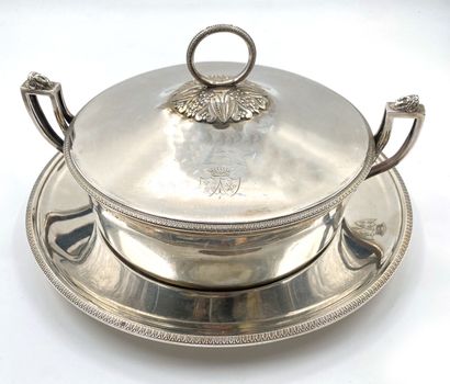 null A covered vegetable dish and its tray in silver 950 thousandth, decorated with...