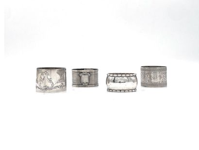 null Four napkin rings in silver 925 and 950 thousandths, for three Minerva, late...