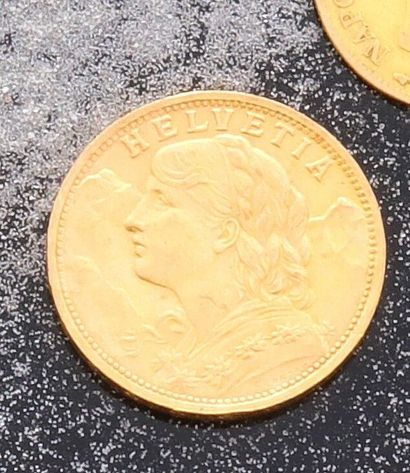 Coin of 20 Swiss Francs gold.

Weight :6.44...