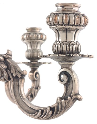 null Pair of candelabras with five lights in silver 800 thousandths posing on a round...